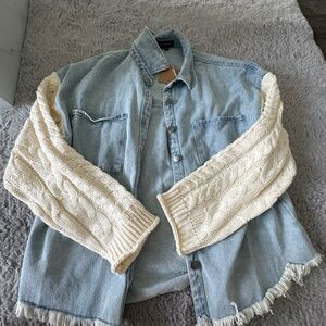 Brand new jean jacket with cable knit woven sleeves. Edgy but sweet. Never worn